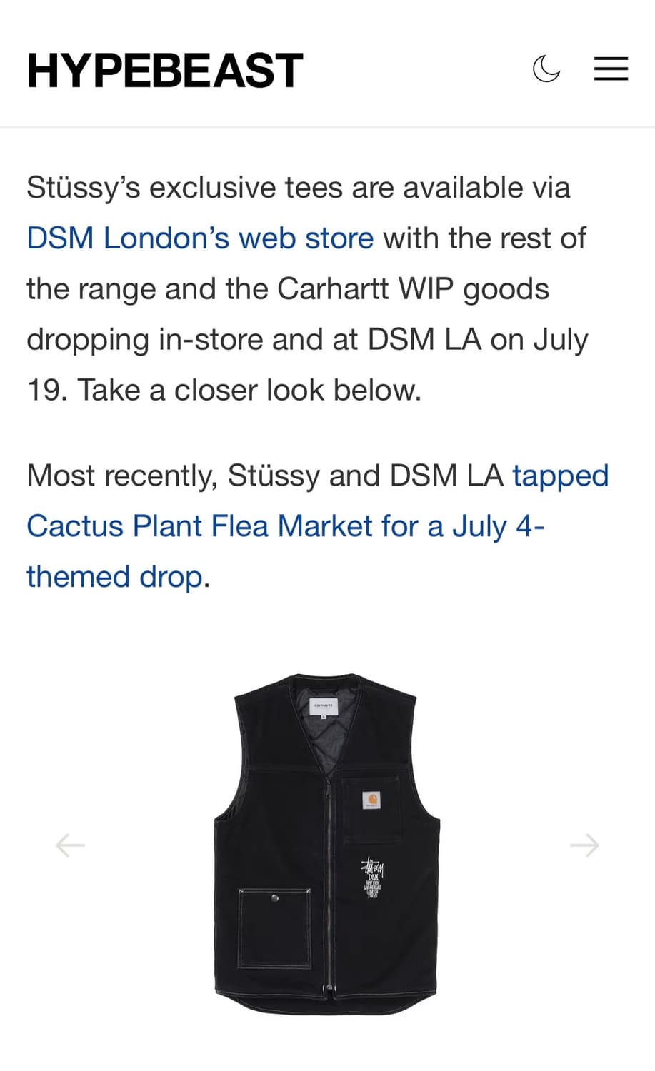 도버스트릿마켓 스투시 & 칼하트 WIP 베스트 (XL) 상품이미지5