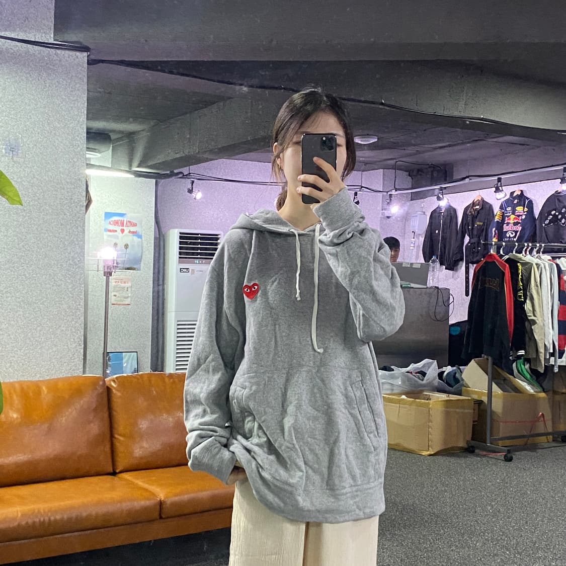 꼼데가르송 패치로고 그레이 후드티 B2355 상품이미지1