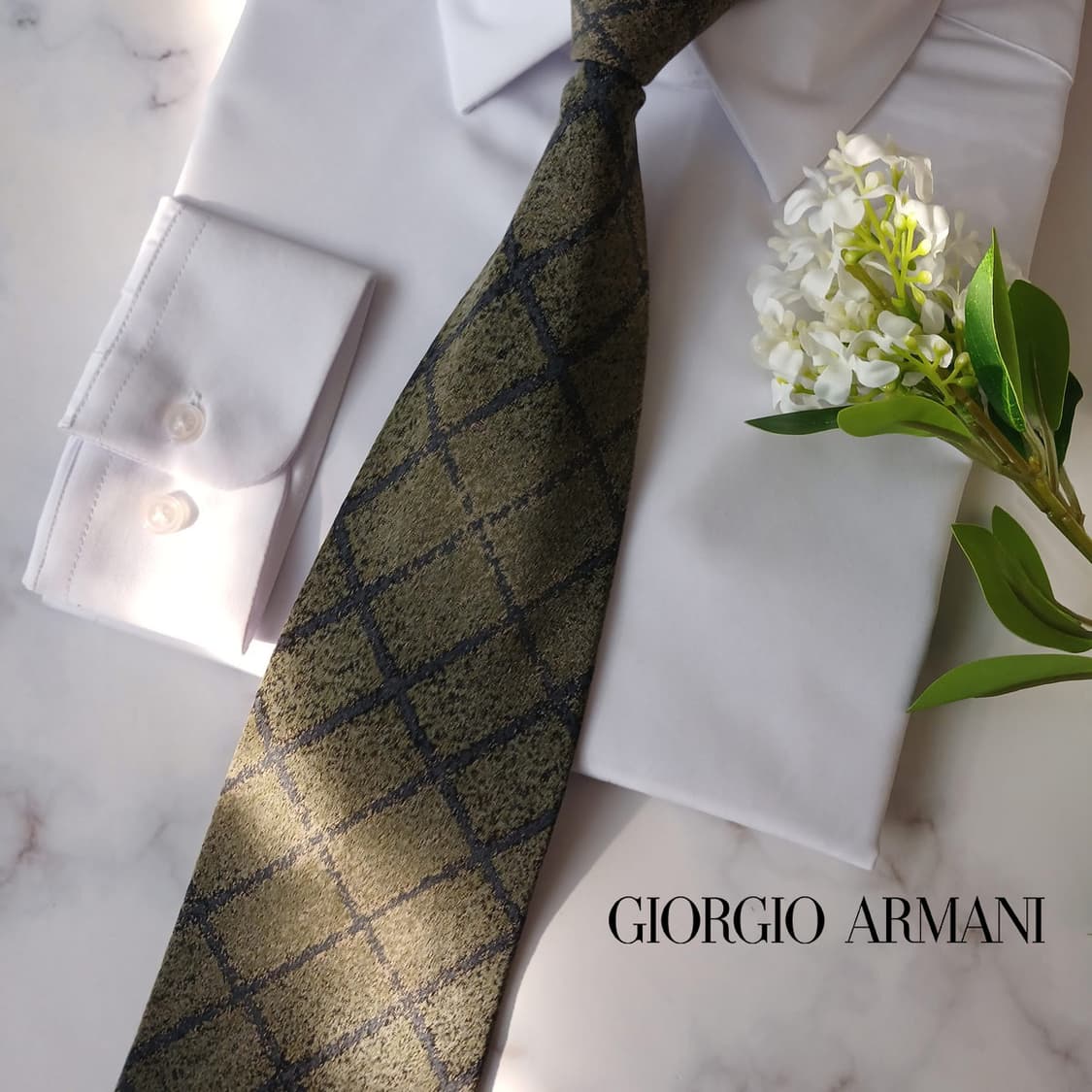 조르지오아르마니 실크 다크그린 체크 넥타이 10cm A+등급 A19085 상품이미지1