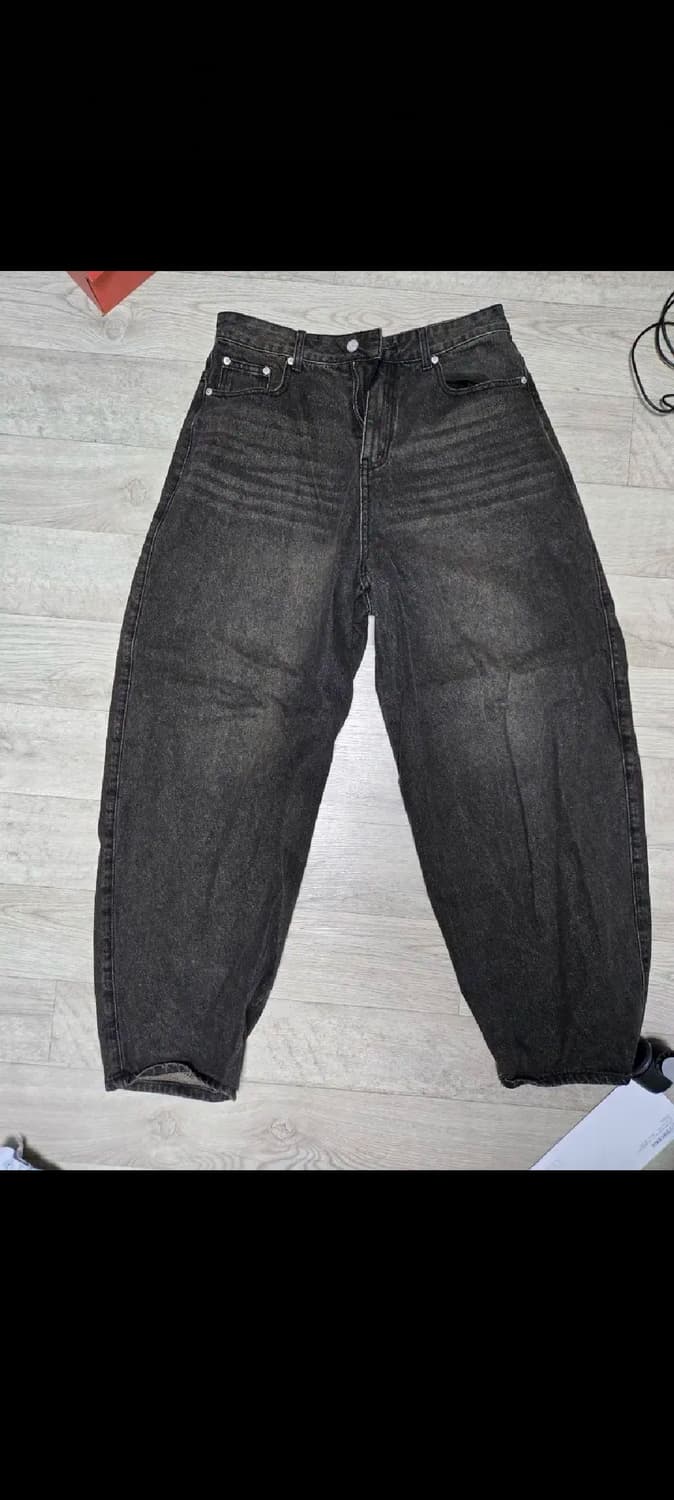 스탠다드에러 벌룬핏 워싱 와이드 데님팬츠 블랙 상품이미지1