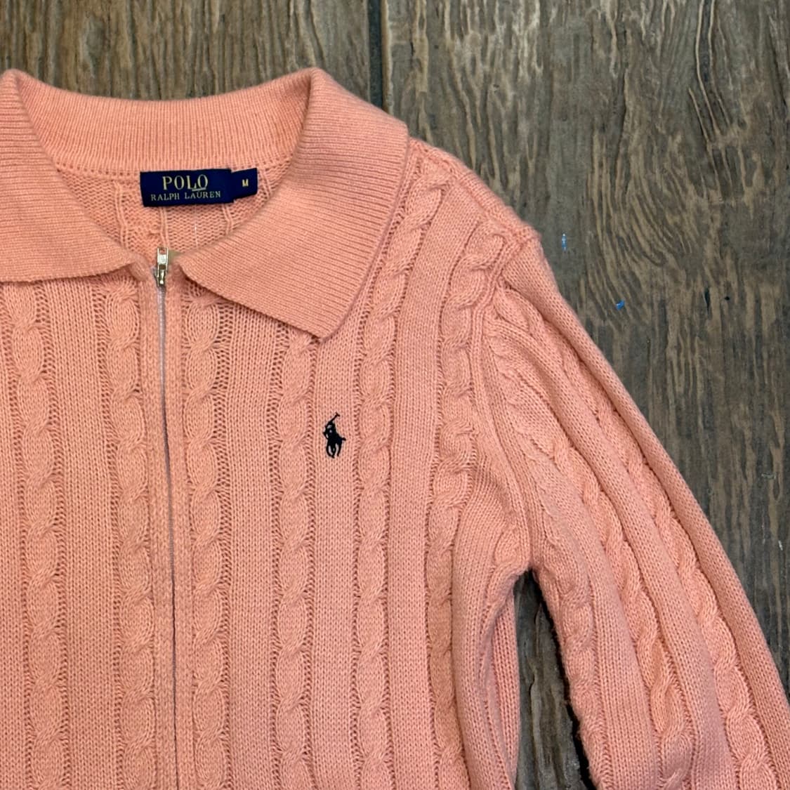 [HI] Polo 폴로 케이블 니트 집업 피치핑크 상품이미지3