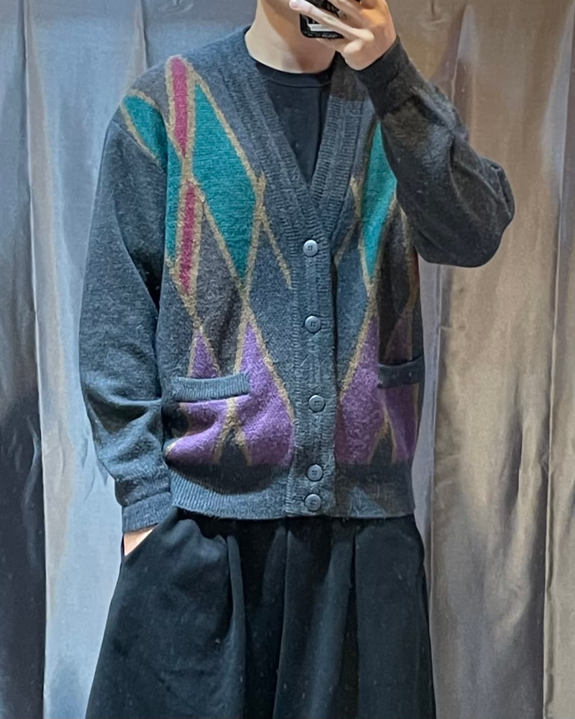 L YSL 입생로랑 에스닉 아가일 패턴 가디건 상품이미지1
