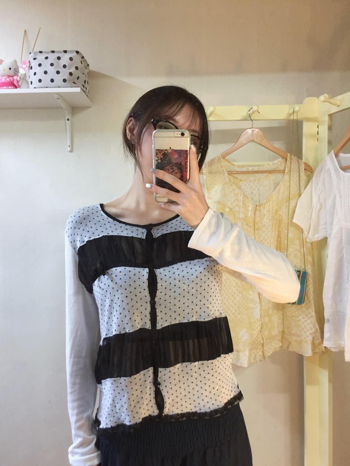 Jutaage 도트 시스루 배색 가디건 상품이미지10