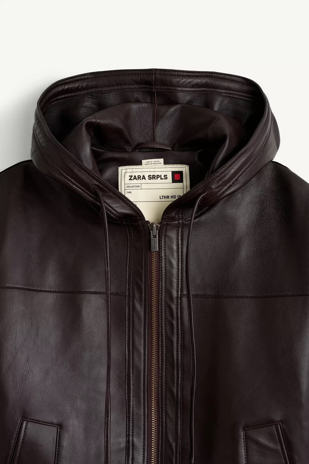 자라 SRPLS 후드 레더 가죽 자켓 다크 브라운 L-XL 상품이미지6