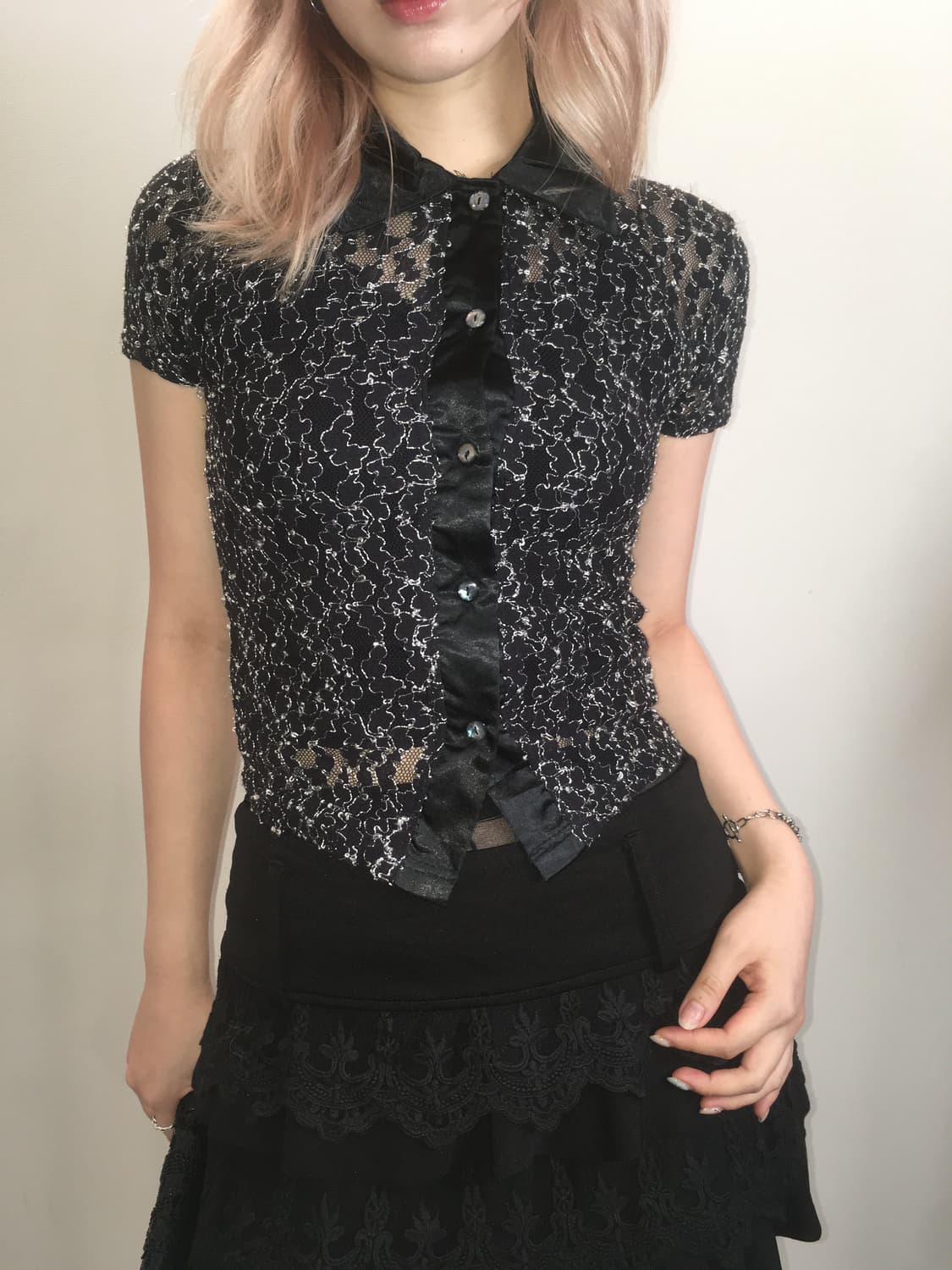 jpn vintage black see through pattern sh 상품이미지3