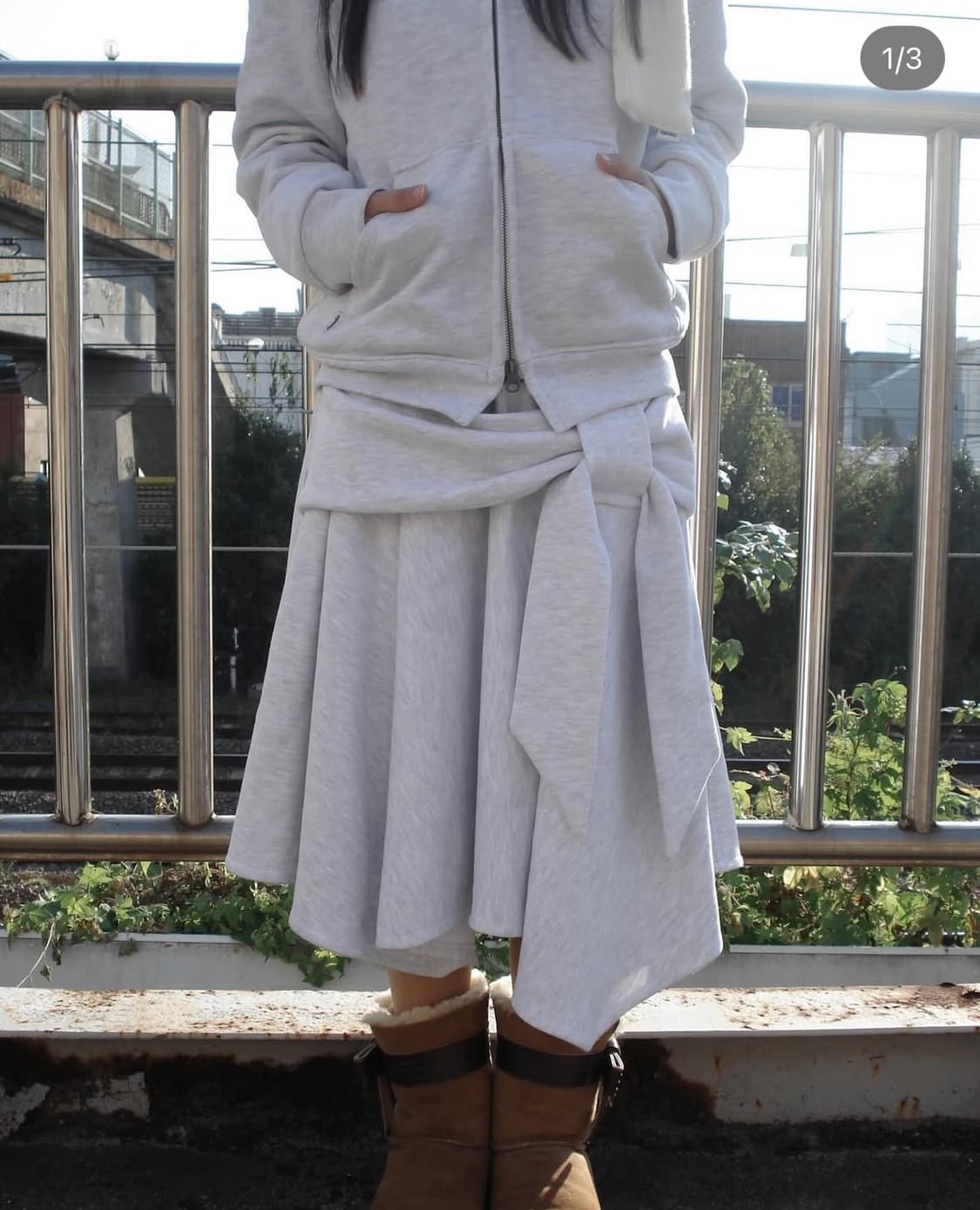 체메씨 chemehc 보우 언발란스 스커트 화이트멜란지 상품이미지1