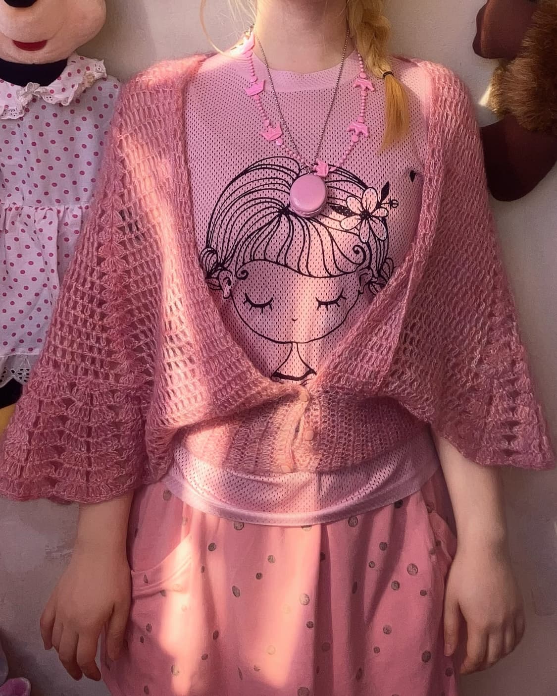 jpn 딸기우유 니트 케이프 상품이미지1