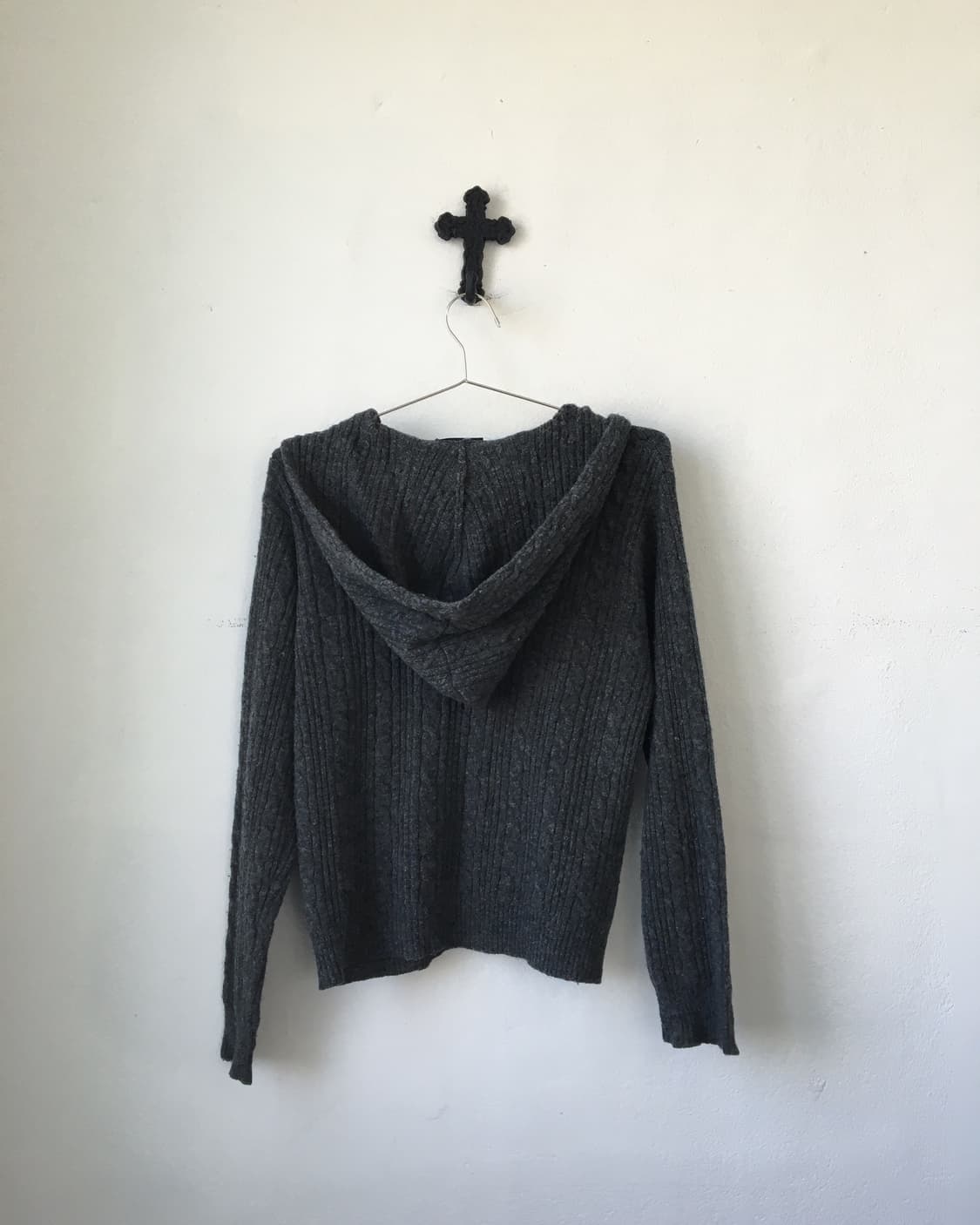 Woolen cable knit hood zip up 상품이미지2