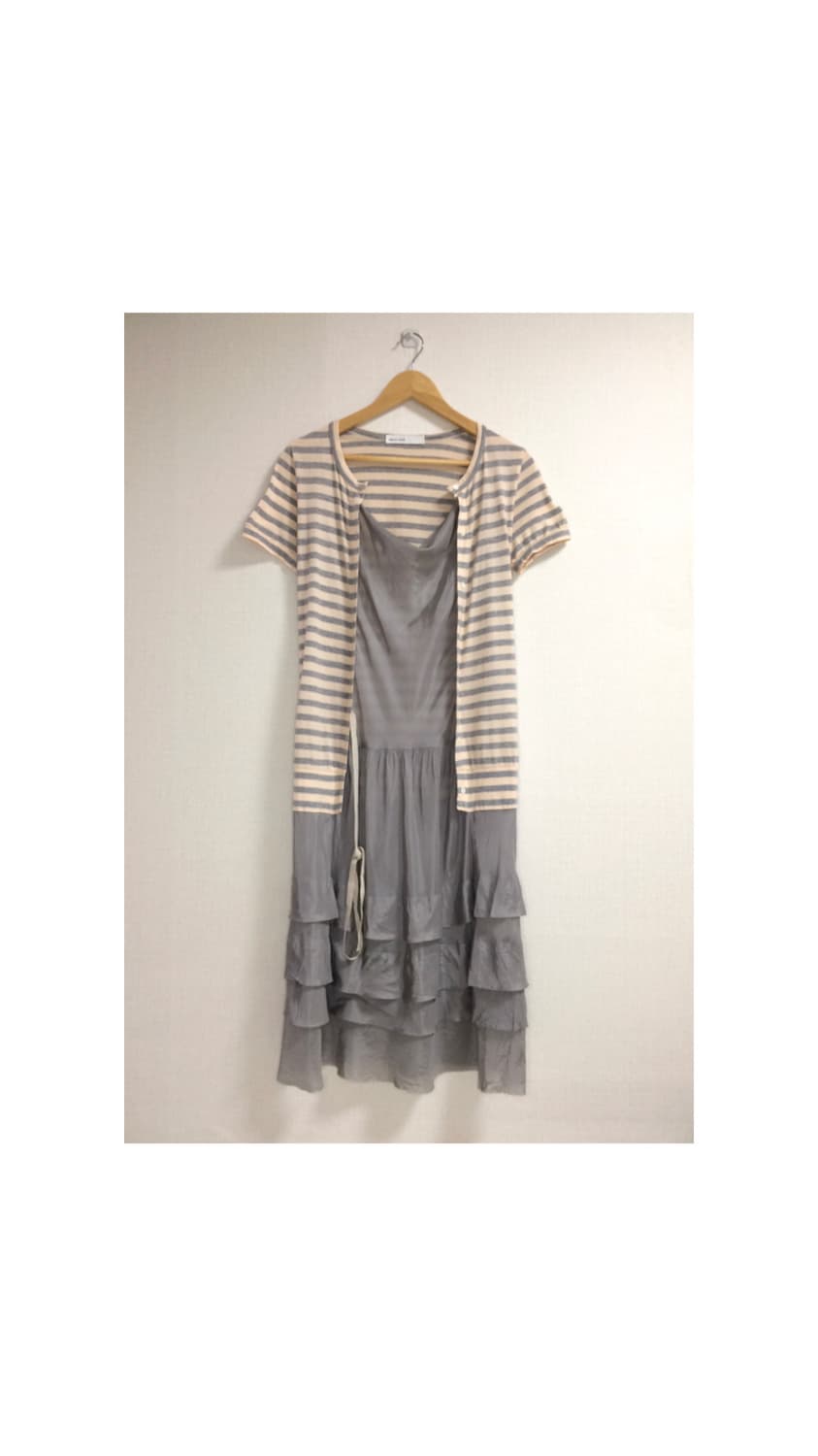 Sacai luck 사카이럭 핑크 베이지 스트라이프 그레이 쉬폰 원피스 상품이미지1