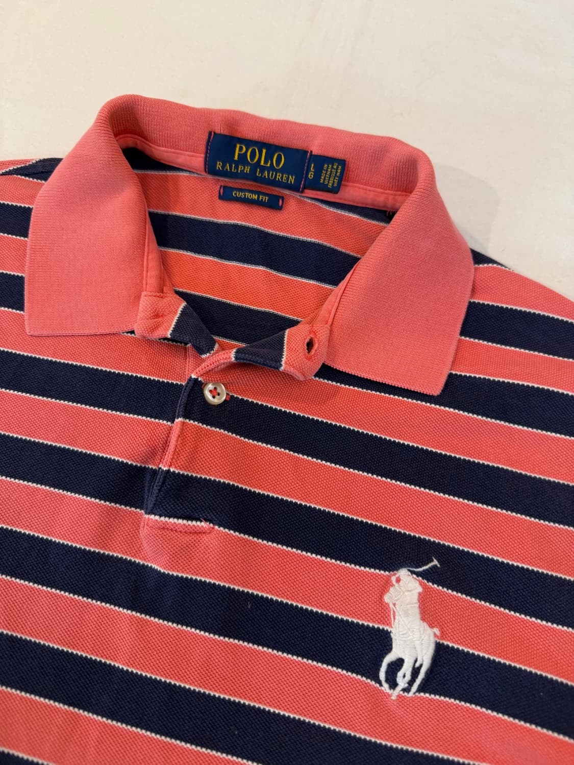 폴로 랄프로렌 빅포니 스트라이프 카라티 핑크 네이비 상품이미지2