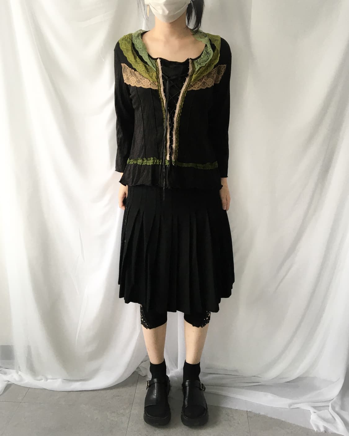 Lace trimming lace up point sleeve 상품이미지5