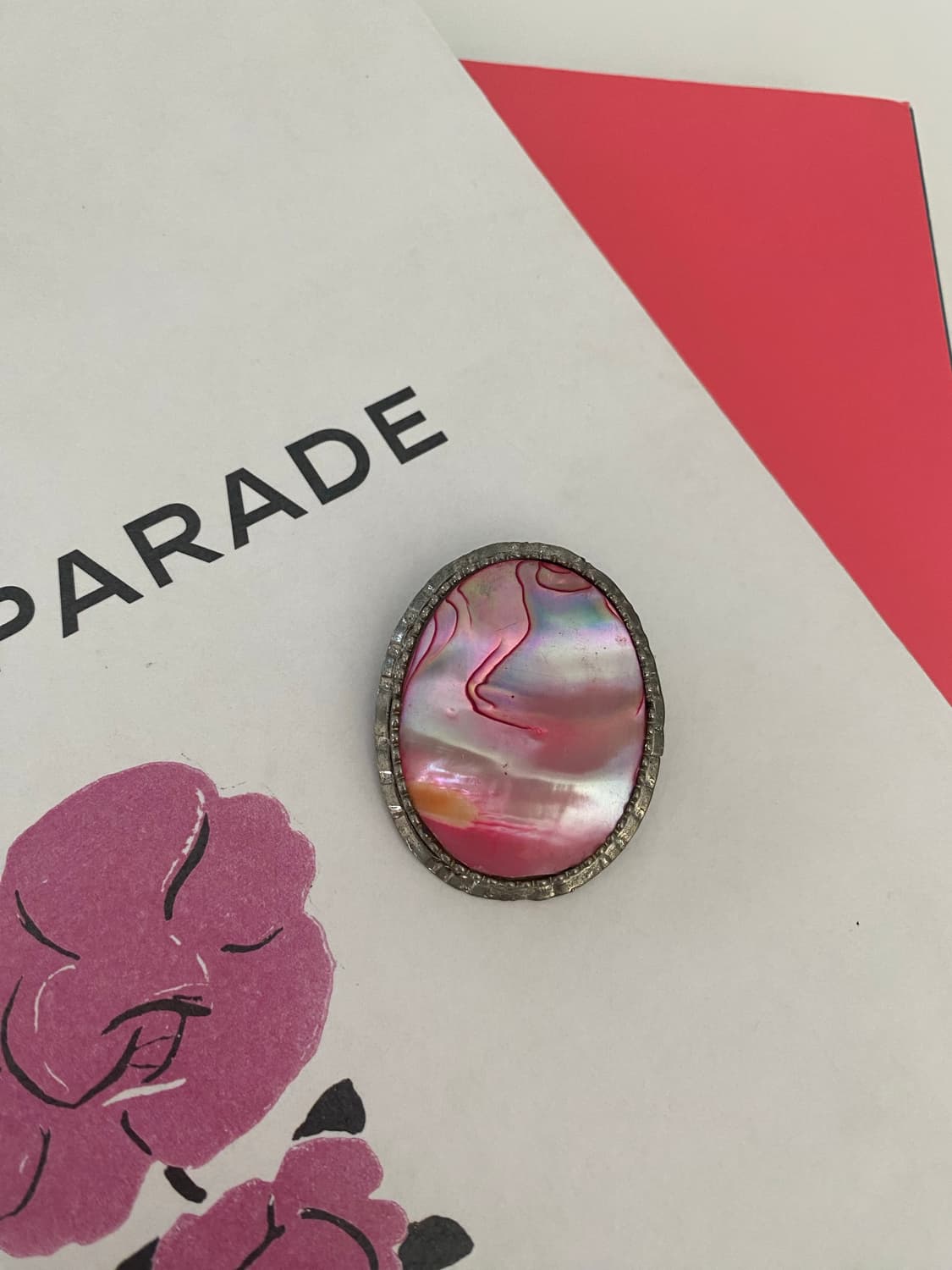 빈티지 핑크 마블 리얼 쉘 브로치 상품이미지3