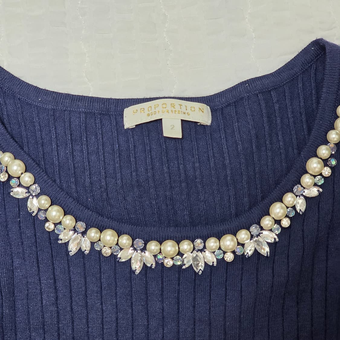 네이비 진주큐빅 스나계 모리걸st 골지니트블라우스 상품이미지4