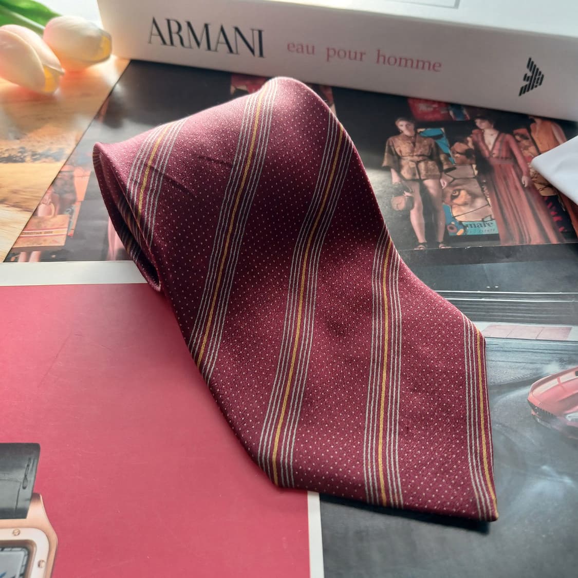 조르지오 아르마니 실크 버건디 넥타이 9.3cm A등급 A18763
 상품이미지2