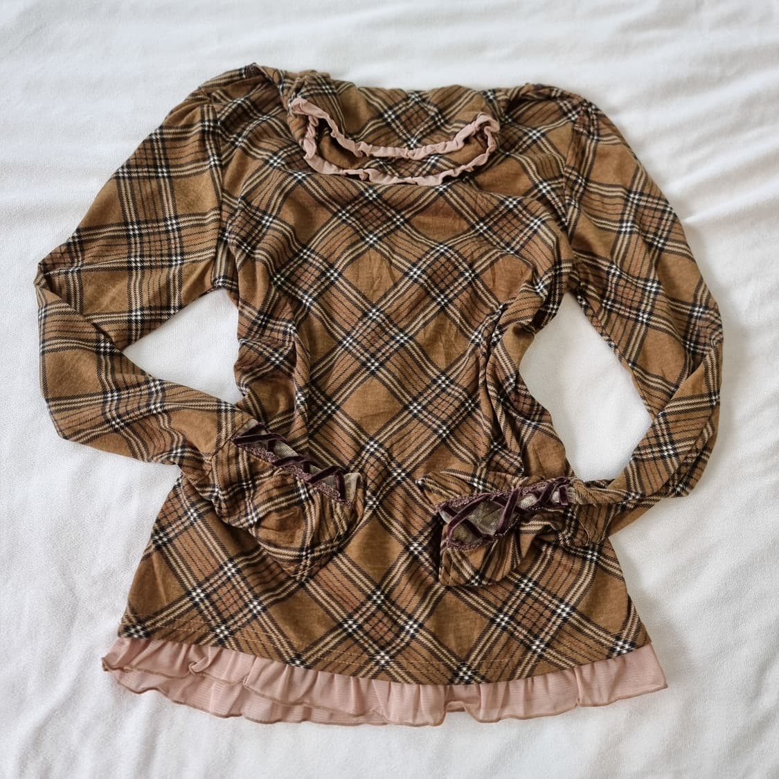 악세즈팜므 체크 프릴 하이넥 블라우스 상품이미지5