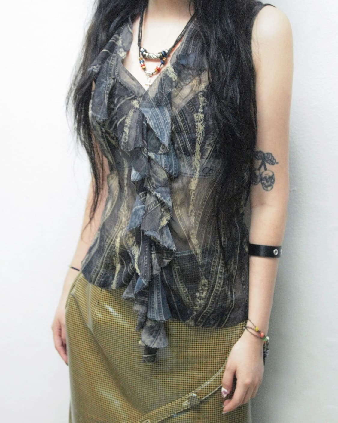 piece montee 데님라이크 프린트 슬리브리스 상품이미지1
