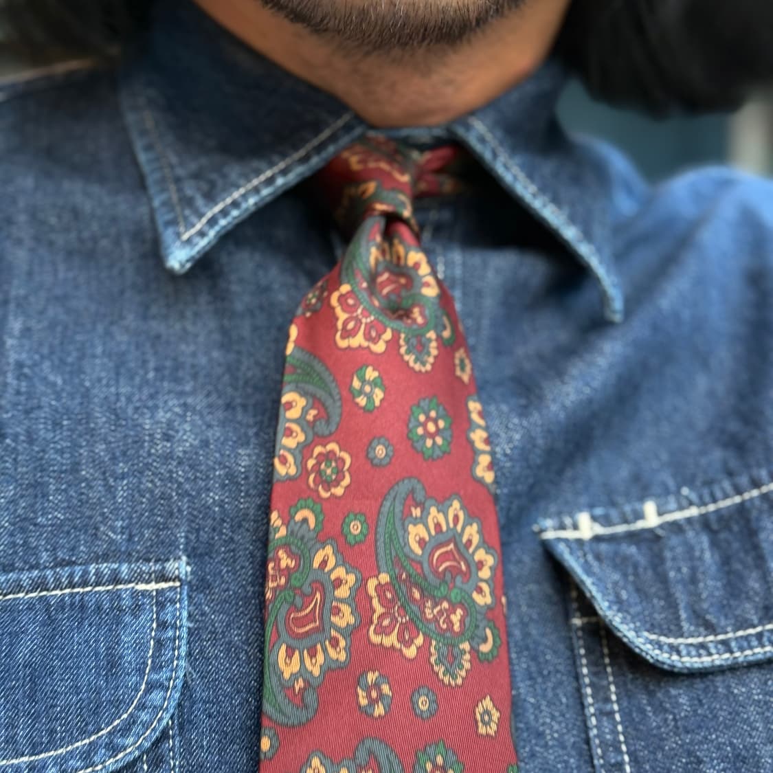 90‘s Aquascutum 페이즐리 패턴 실크타이 상품이미지7