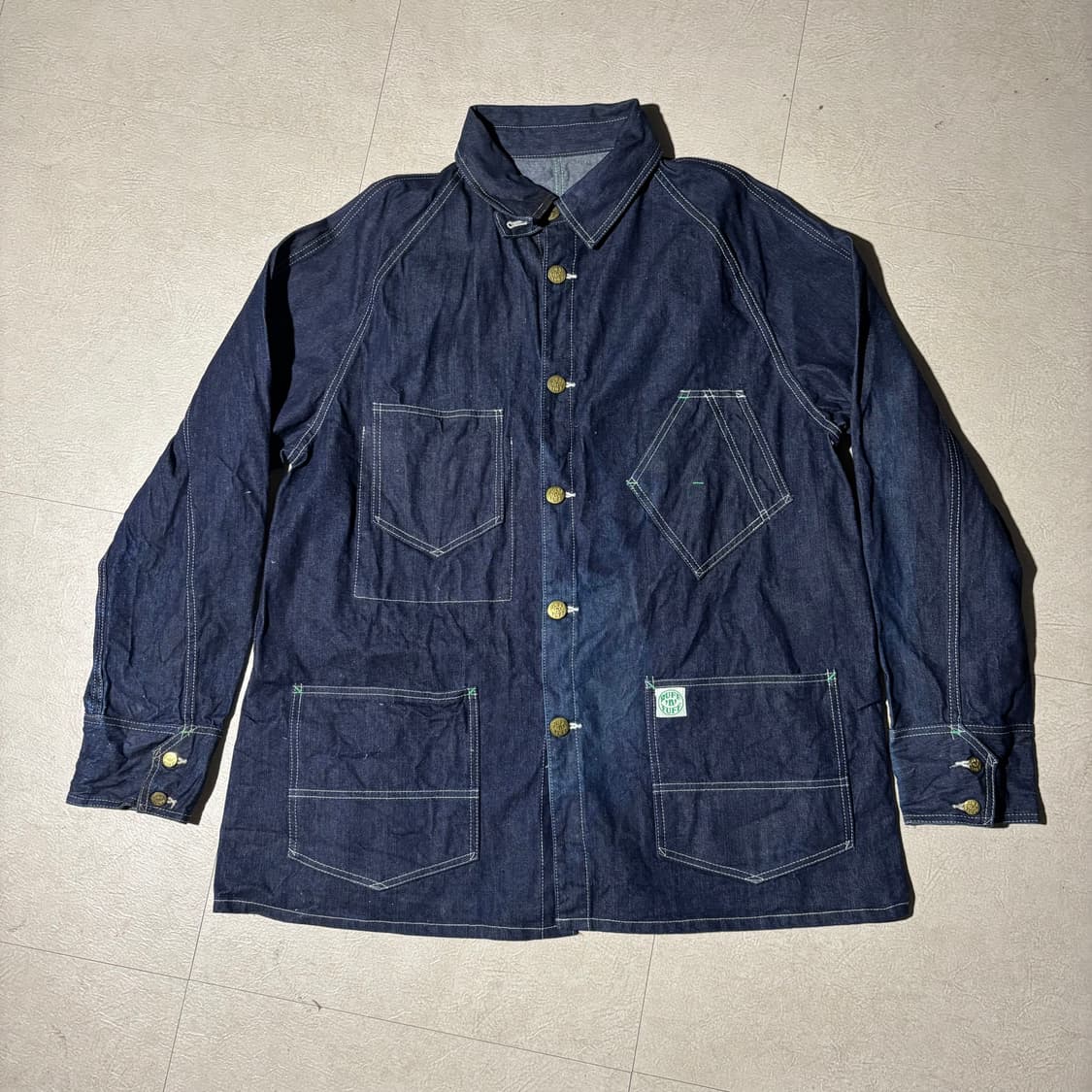 Post overalls 인디고 데님 페이드 초어 워크 자켓 상품이미지1