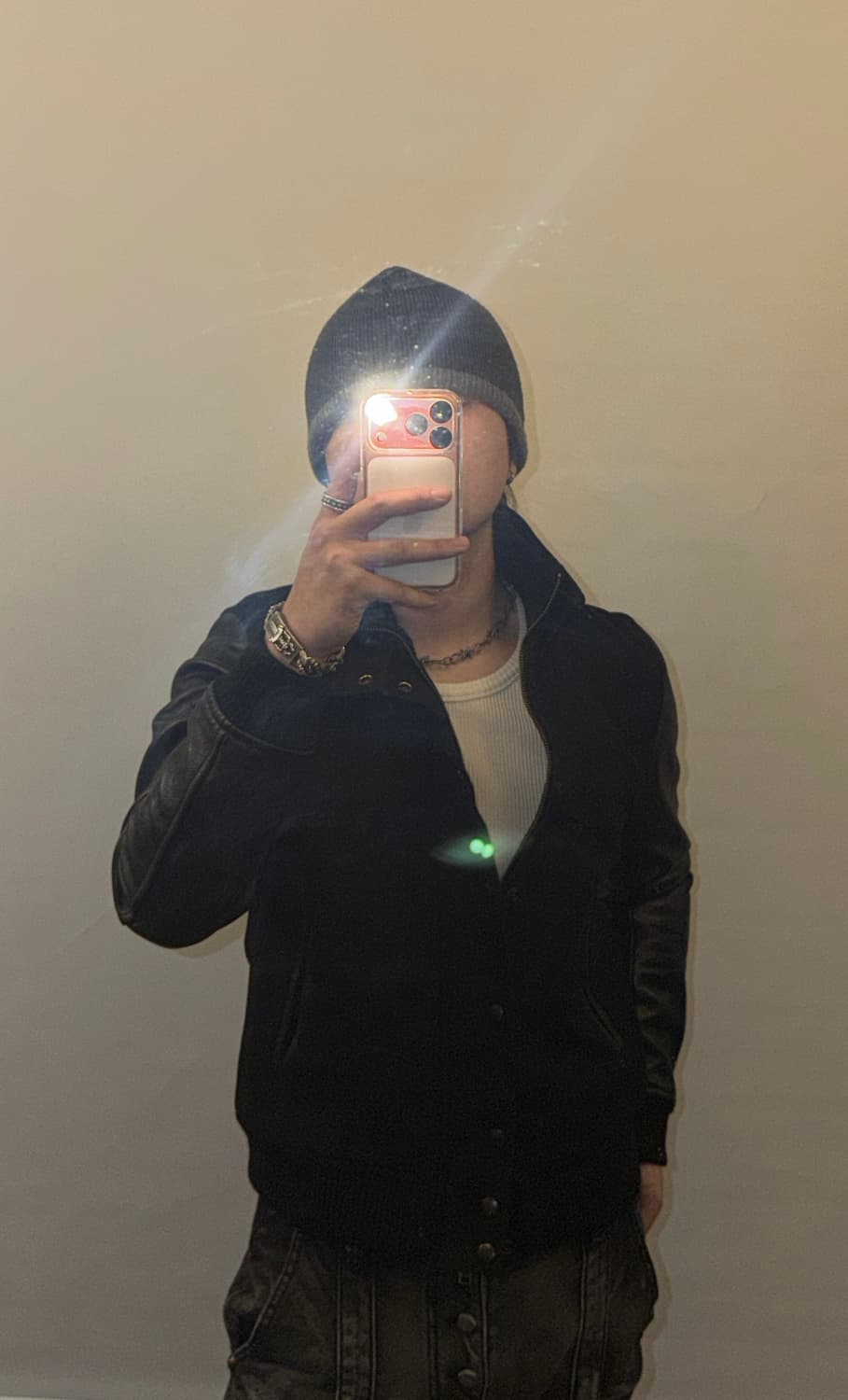 슬림핏 빈티지 스타디움 레더 자켓 상품이미지2