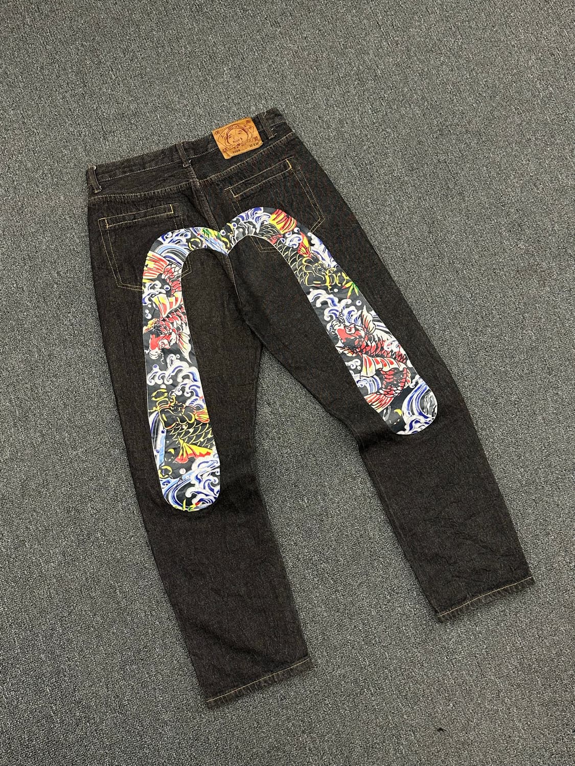 32)에비수 빈티지 빅 다이콕 드래곤 프린팅 셀비지 흑청 데님팬츠 상품이미지3