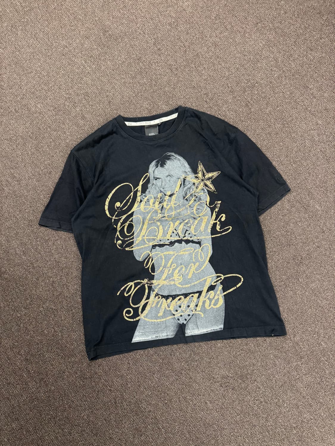 XL)SOUL BREAK 빈티지 여성 프린팅 블랙 반팔 상품이미지1