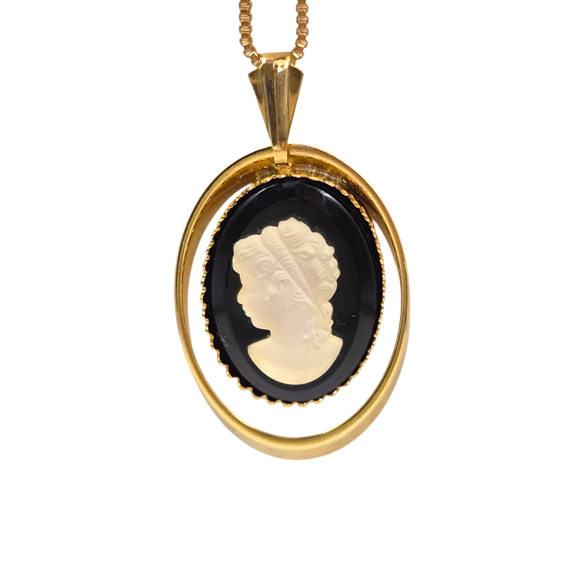 70s 일본 엔틱 여인 불투명 카메오 목걸이 상품이미지1