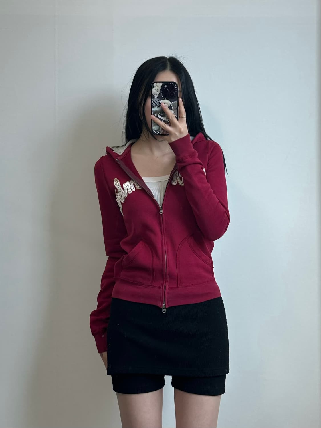 아베크롬비 y2k 와투케 버건디 딱붙 후드집업 상품이미지1