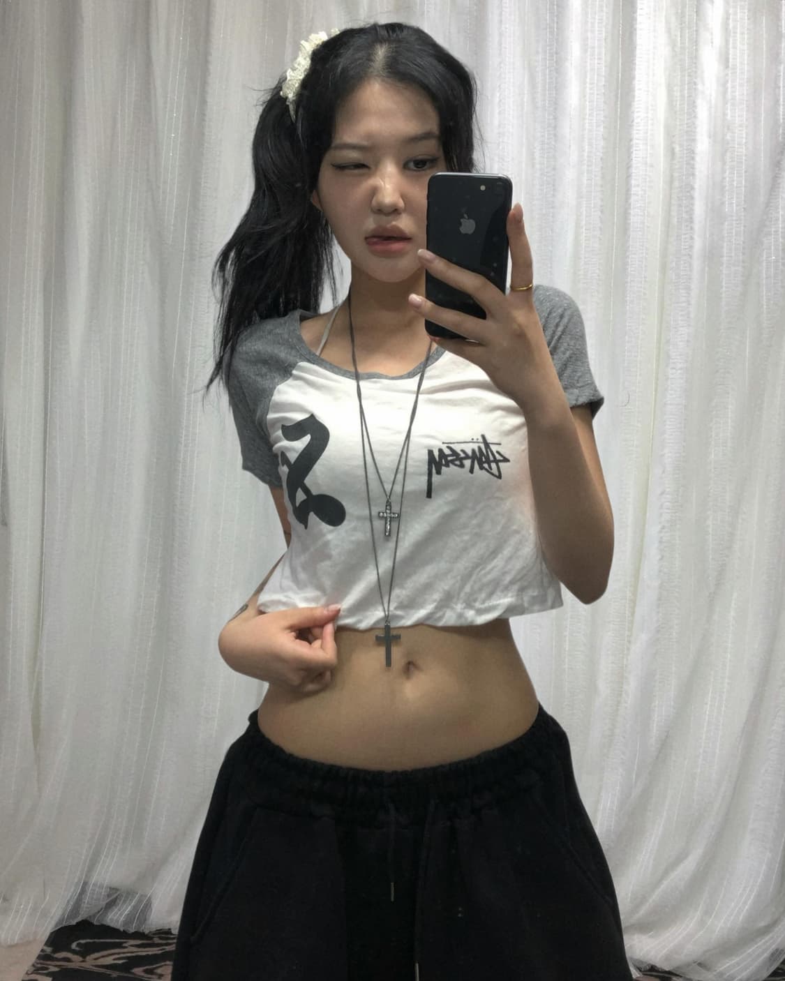 스투시 프린팅 크롭 그레이 탑 상품이미지1