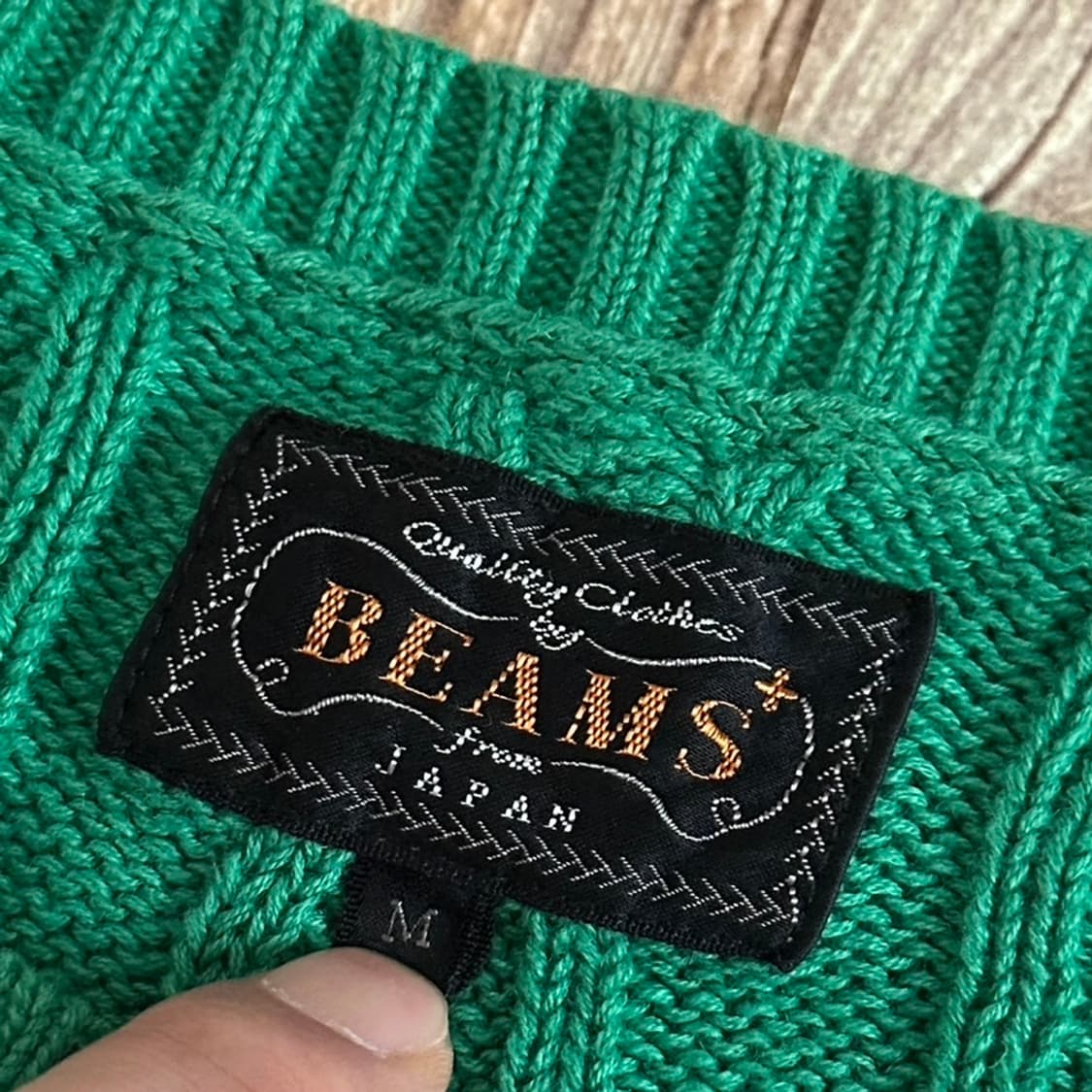 BEAMS+ 빔즈플러스 코튼 케이블 니트 그린 색상 M 사이즈 상품이미지5