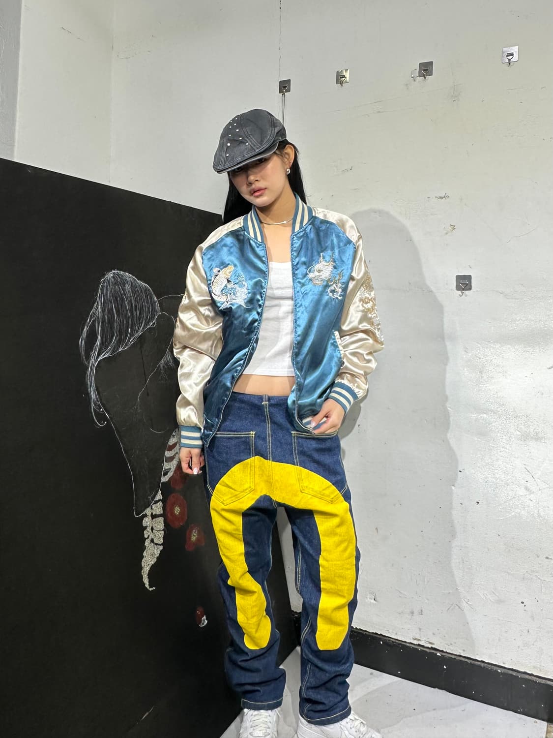 Jpn 일본빈티지 오리엔탈 네이비 민트 용 스카잔 자켓 상품이미지1