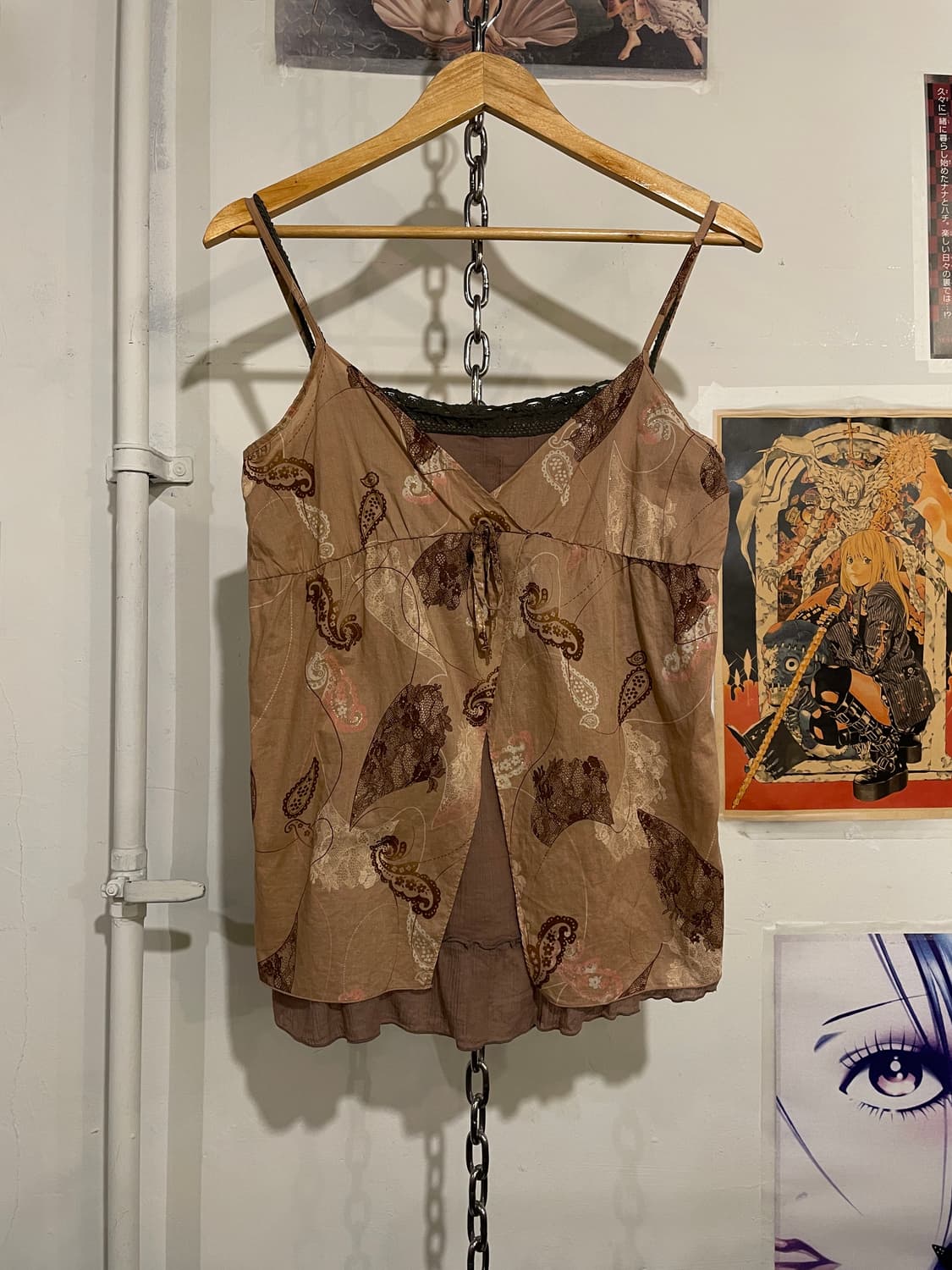 에스닉 패턴 레이어드 브라운 슬리브리스 오리엔탈 히피 상품이미지1