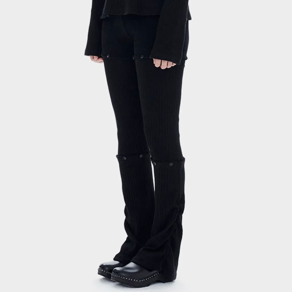 할로미늄 쓰리 파츠 개더 레깅스 블랙 상품이미지2