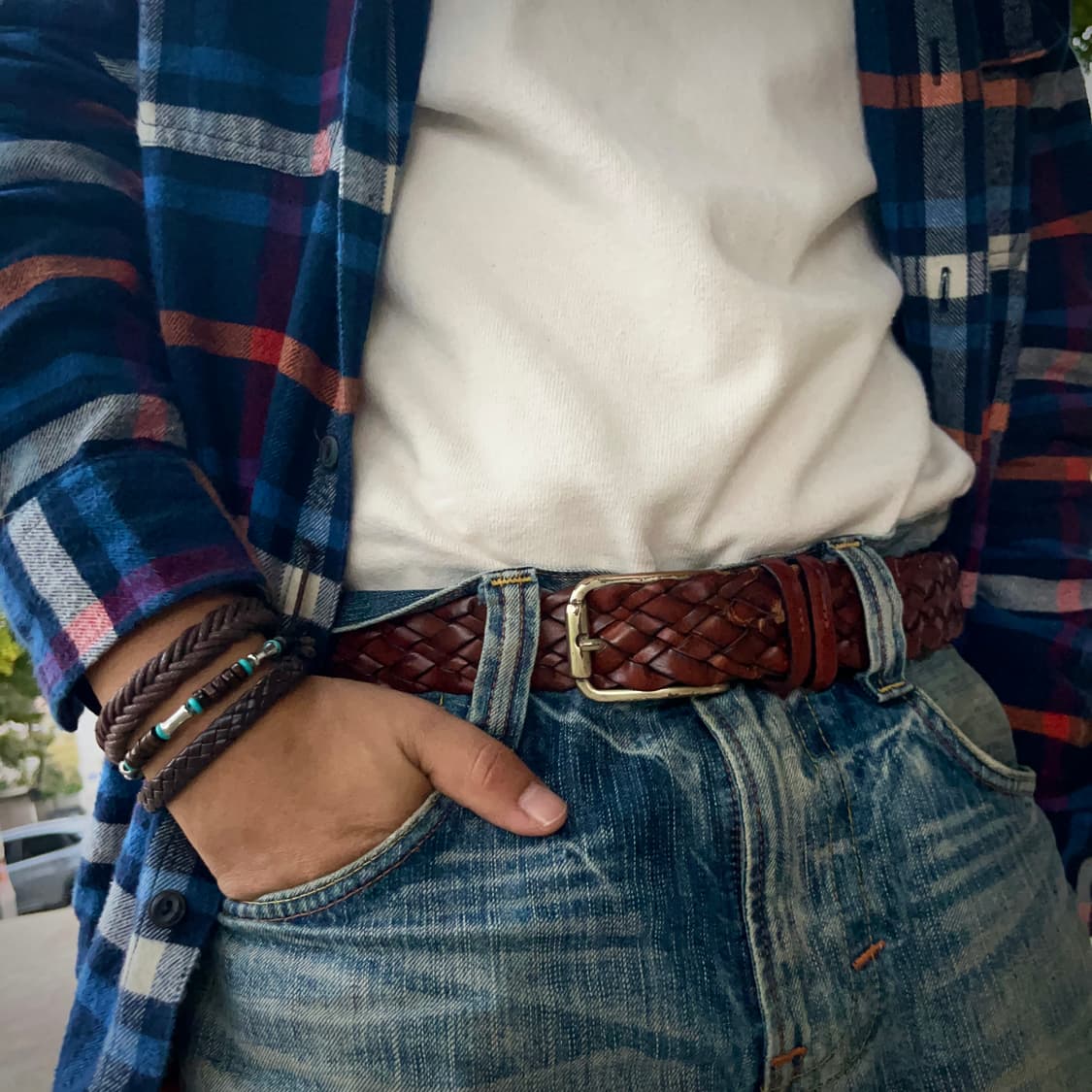 빈티지 브레이디드 리얼 레더 벨트 made in Italy 상품이미지1