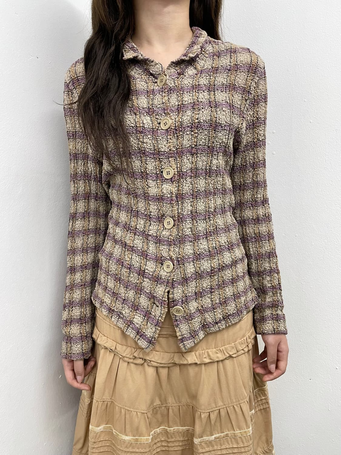 라떼 링클 체크 버튼 탑 상품이미지1