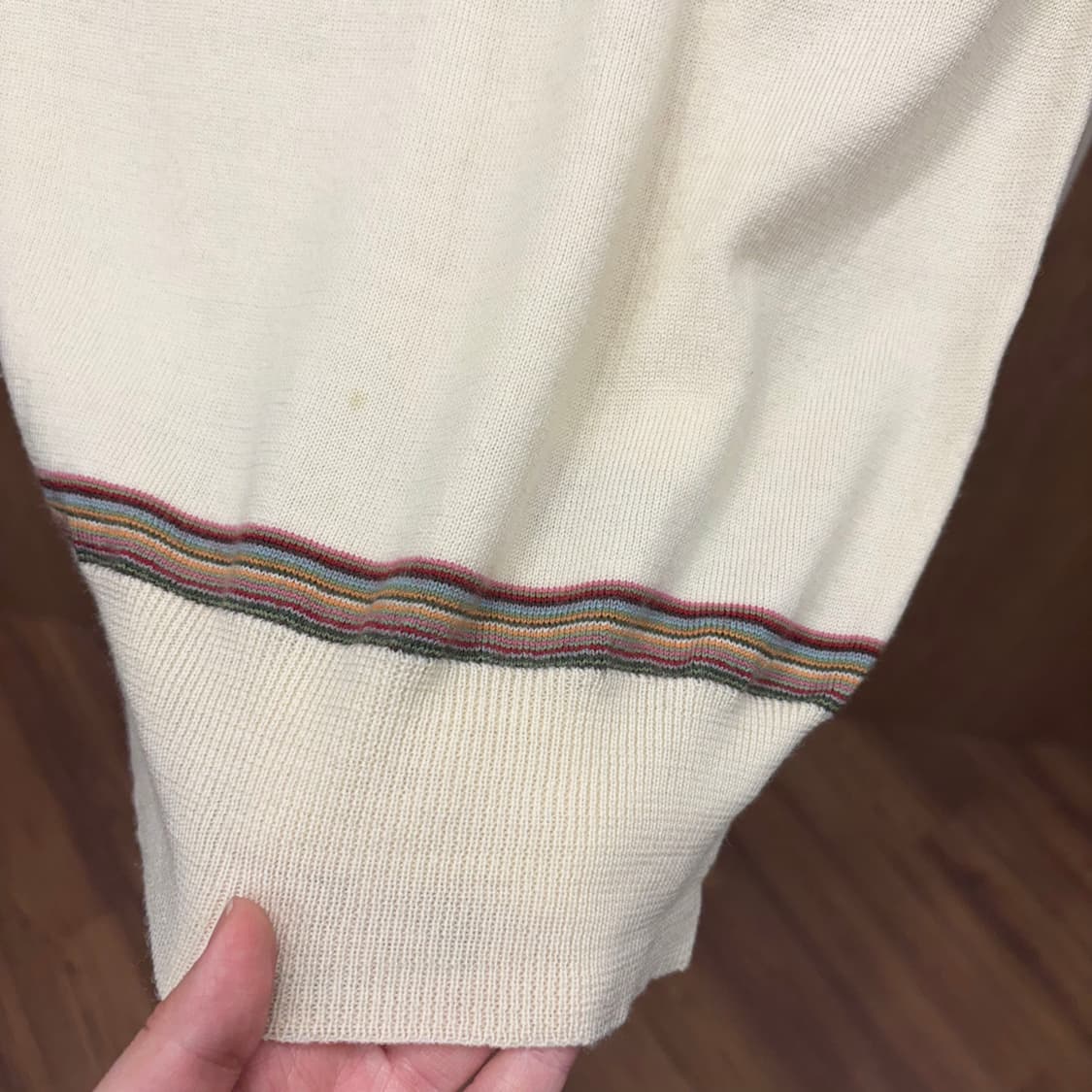 폴스미스 하이넥 긴팔 울 니트 하프 집업 라인 배색 디테일 아이보리 상품이미지6