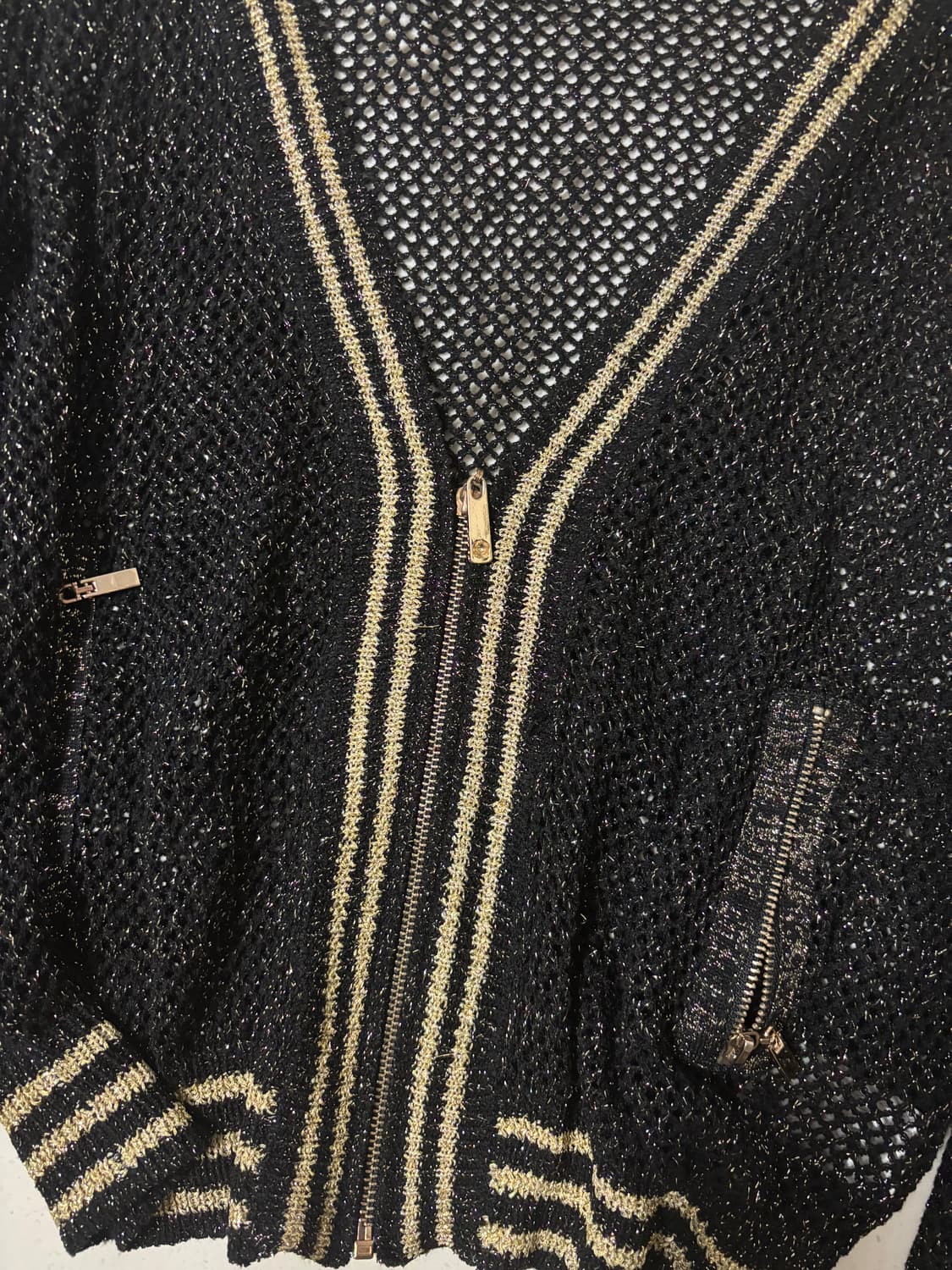 오네갸루 골드 펄 크로셰 시스루 집업 가디건 상품이미지2