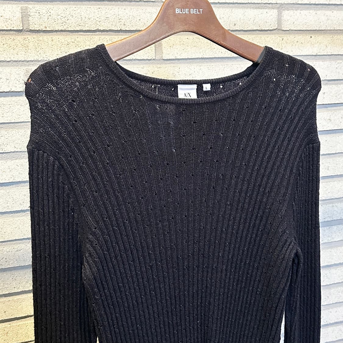 A/X 알마니익스체인지 시스루 케이블 골지니트 펀칭 디테일 슬림핏 블랙 상품이미지4