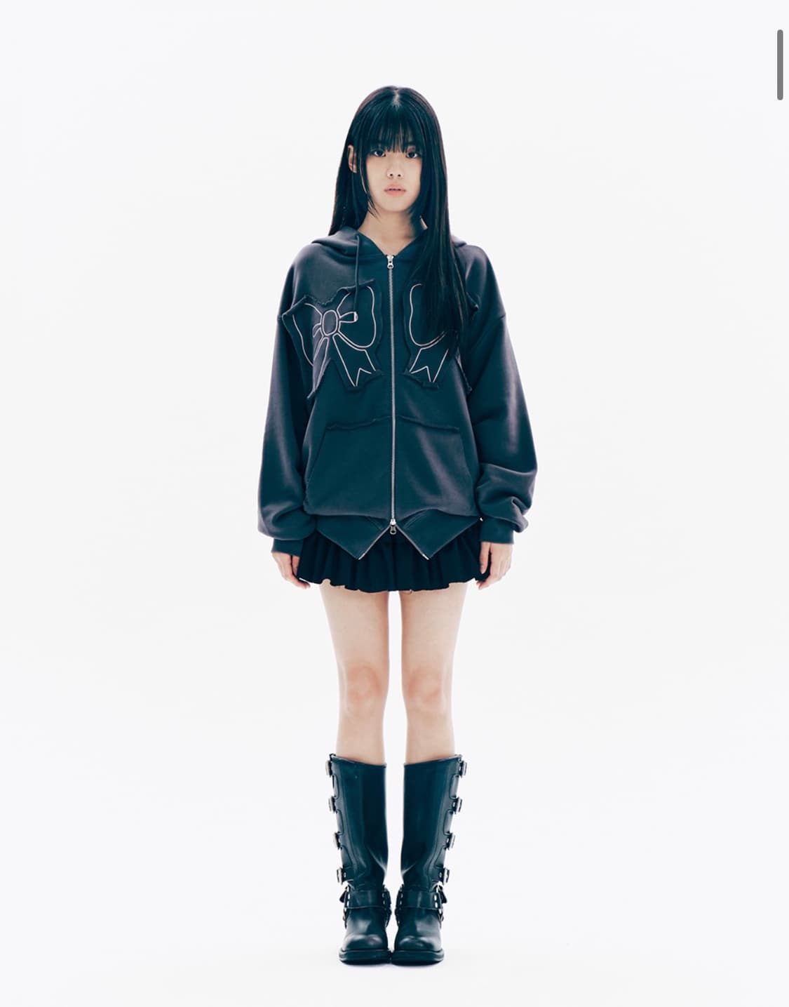 유희 리본 후드 집업 차콜 상품이미지3