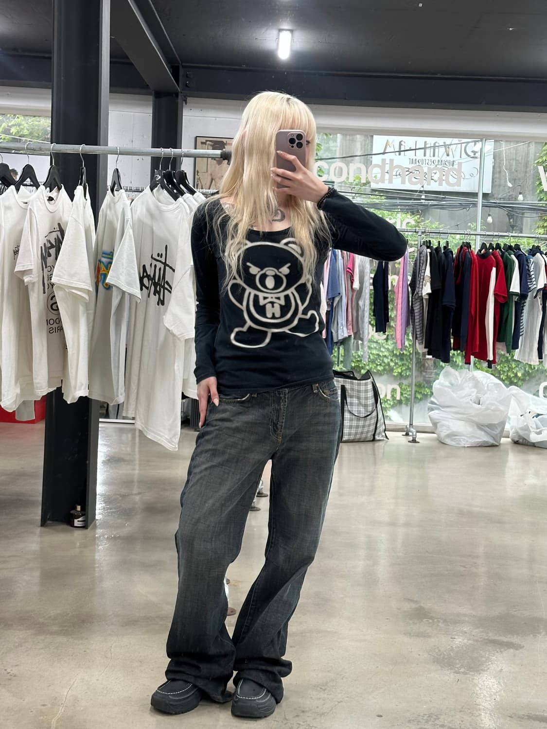 히스테릭 글래머 퍽베어 블랙 롱슬리브 긴팔티 상품이미지3