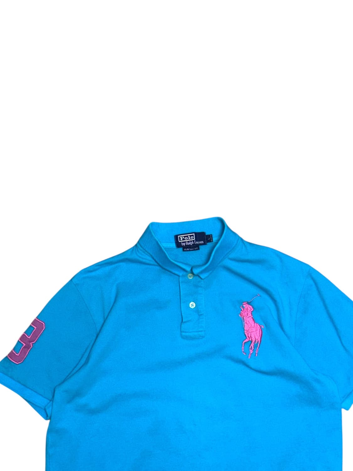 폴로 랄프로렌 아쿠아 블루 핑크 빅포니 카라 반팔티셔츠 상품이미지3