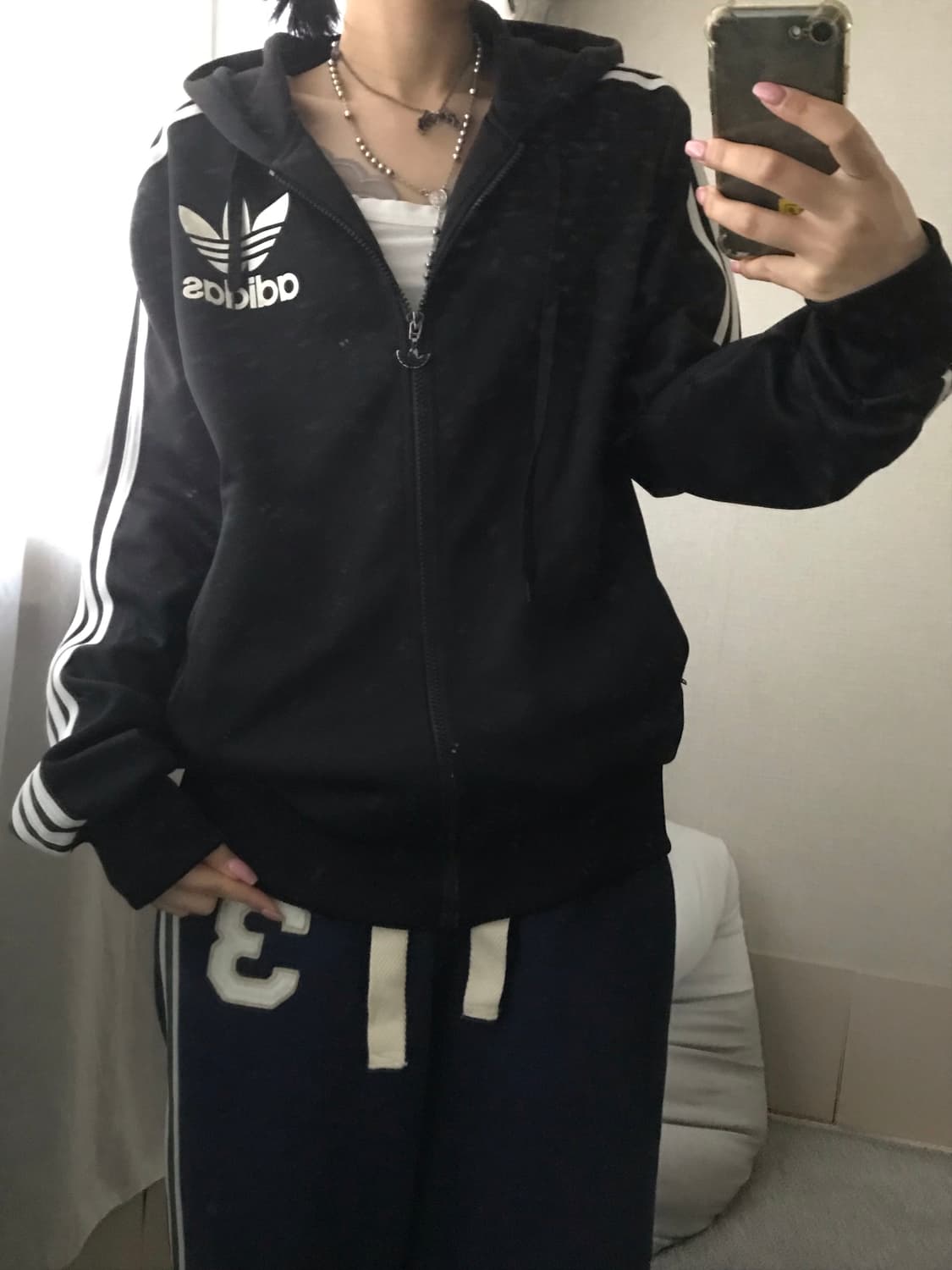 아디다스 블랙 빅로고 후드 져지 상품이미지6