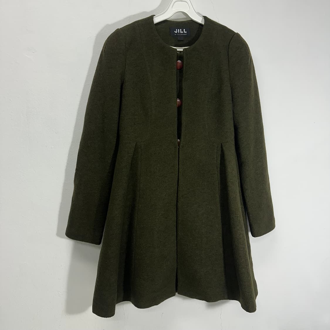 우먼S 질스튜어트 카키 논카라 원피스 코트 상품이미지1