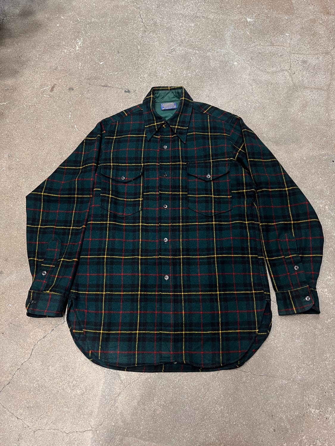 70‘s 펜들턴 울 체크 셔츠 그린 상품이미지1