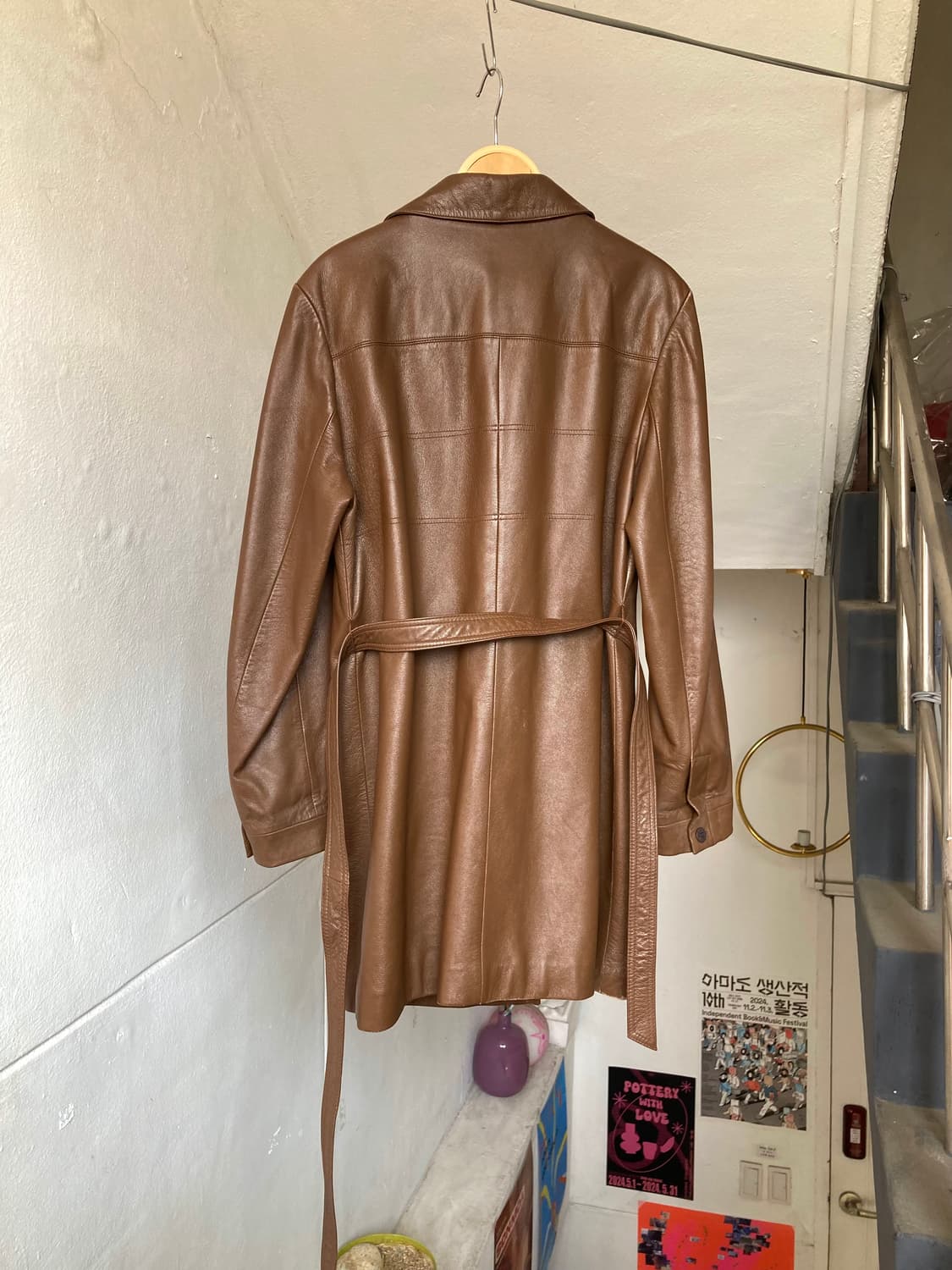 빈티지 브라운 레더 밤 코트 상품이미지5