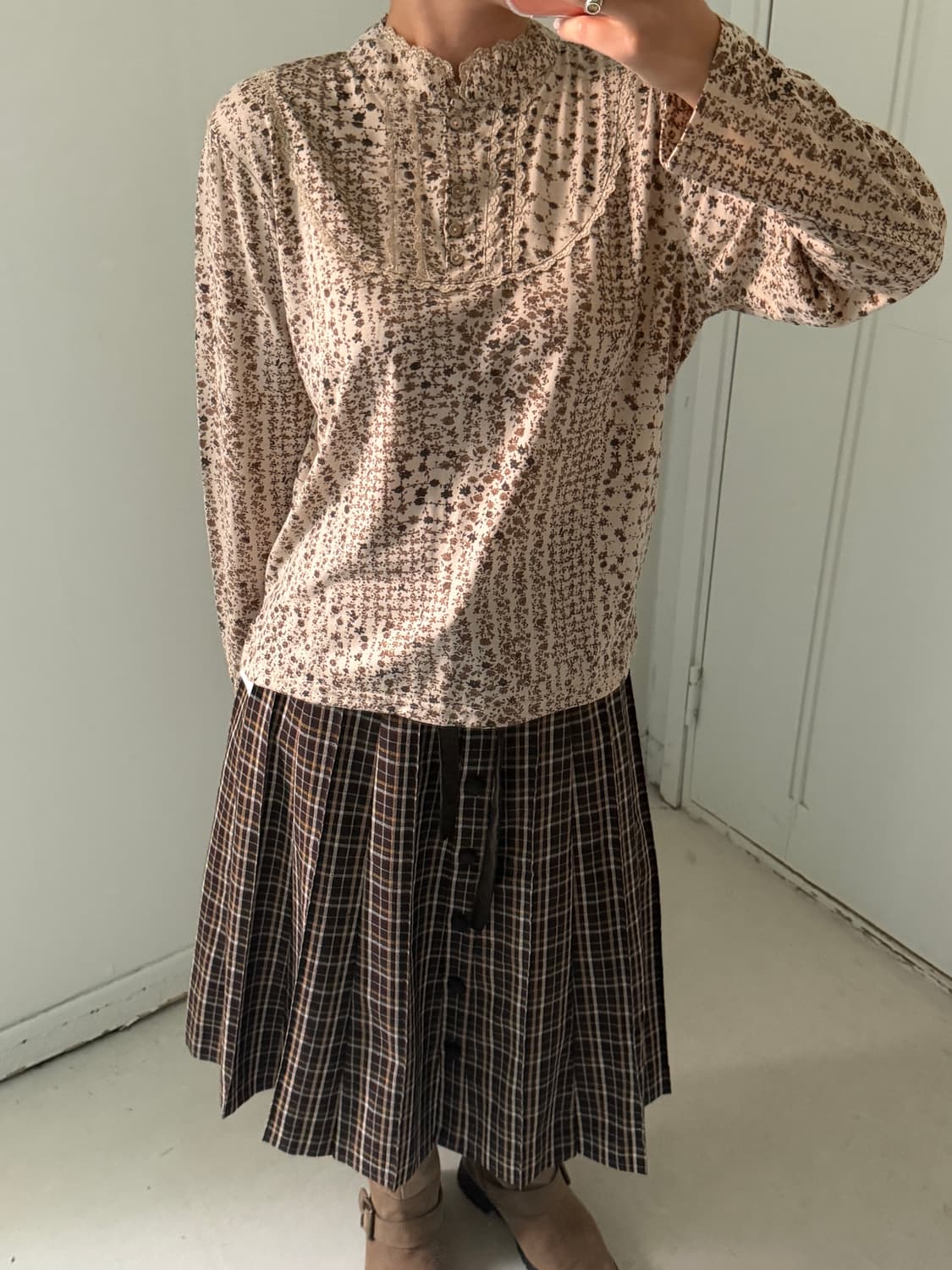 일본빈티지 모리 잔꽃 레이스 롱슬리브 상품이미지1