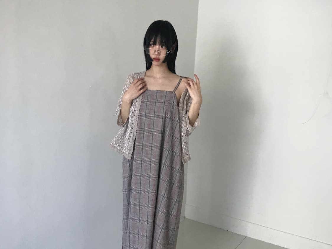 Back Ribbon Check Slip Dress 상품이미지4