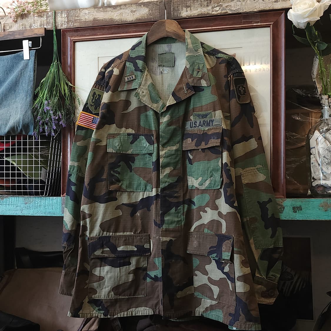 90s 미군 BDU 카모셔츠 우드랜드 라지 롱 자수 상품이미지2