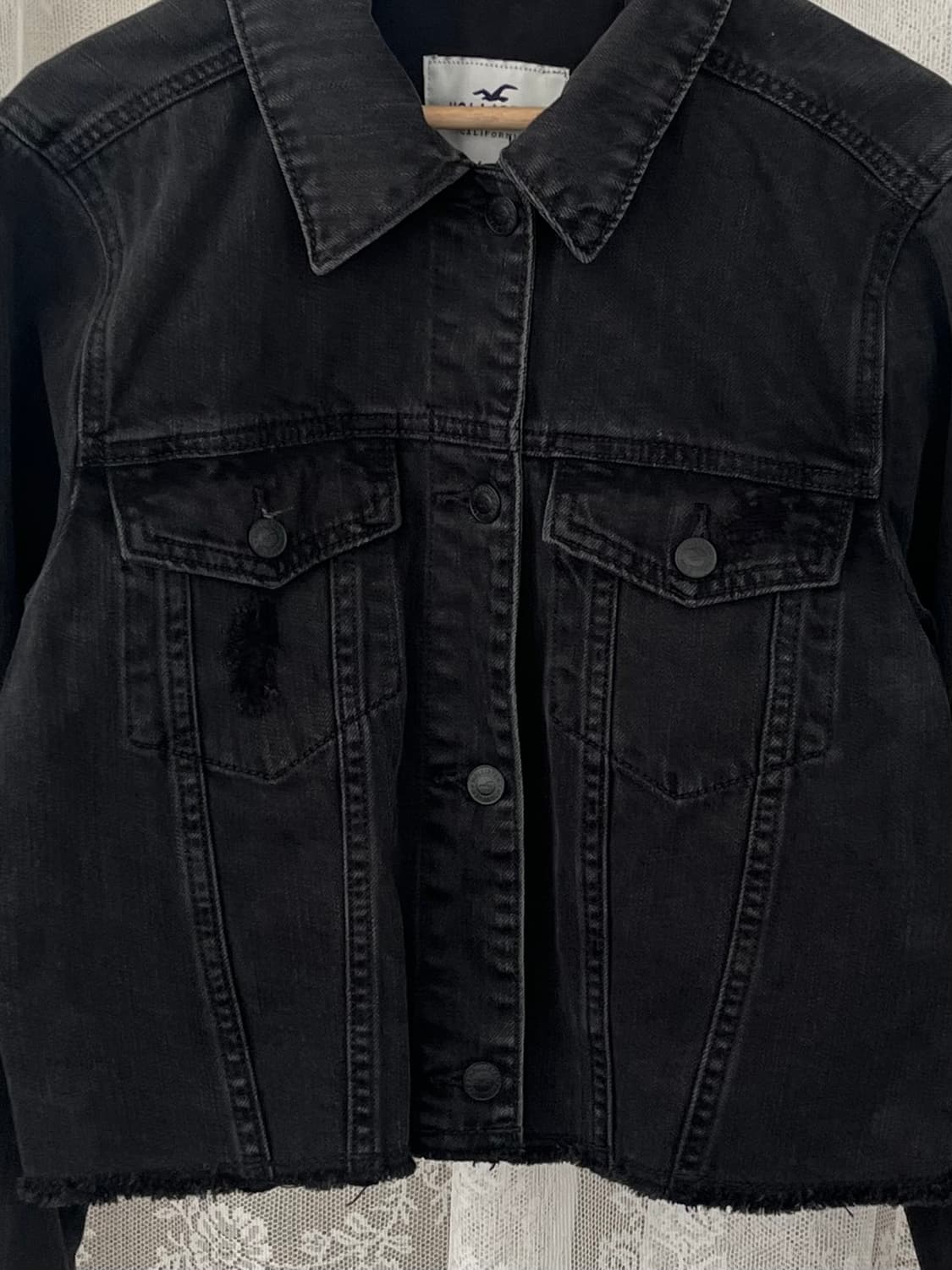 M) 홀리스터 크롭 데님 자켓 흑청 상품이미지3