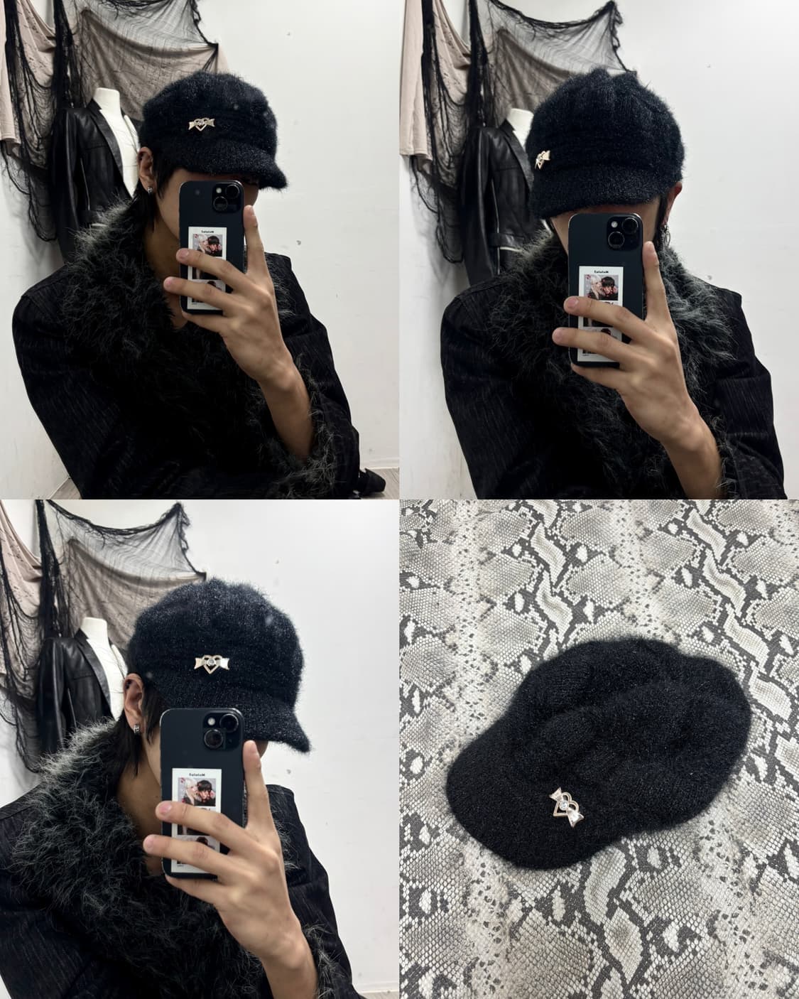 2. Ribbon Detail Black Fur Cap (여성 Free) 상품이미지1