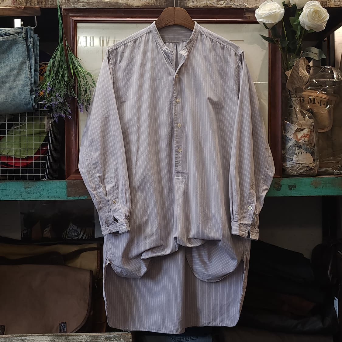 60s 프랑스 워크셔츠 가드너 빈티지 셔츠 퍼플 롱 튜닉 셔츠 s 상품이미지1